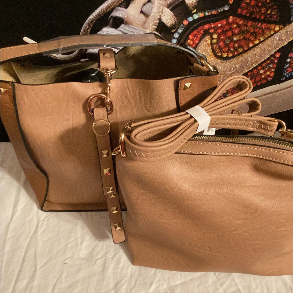 2 Pcs Elegant Tan Women's Bag Set